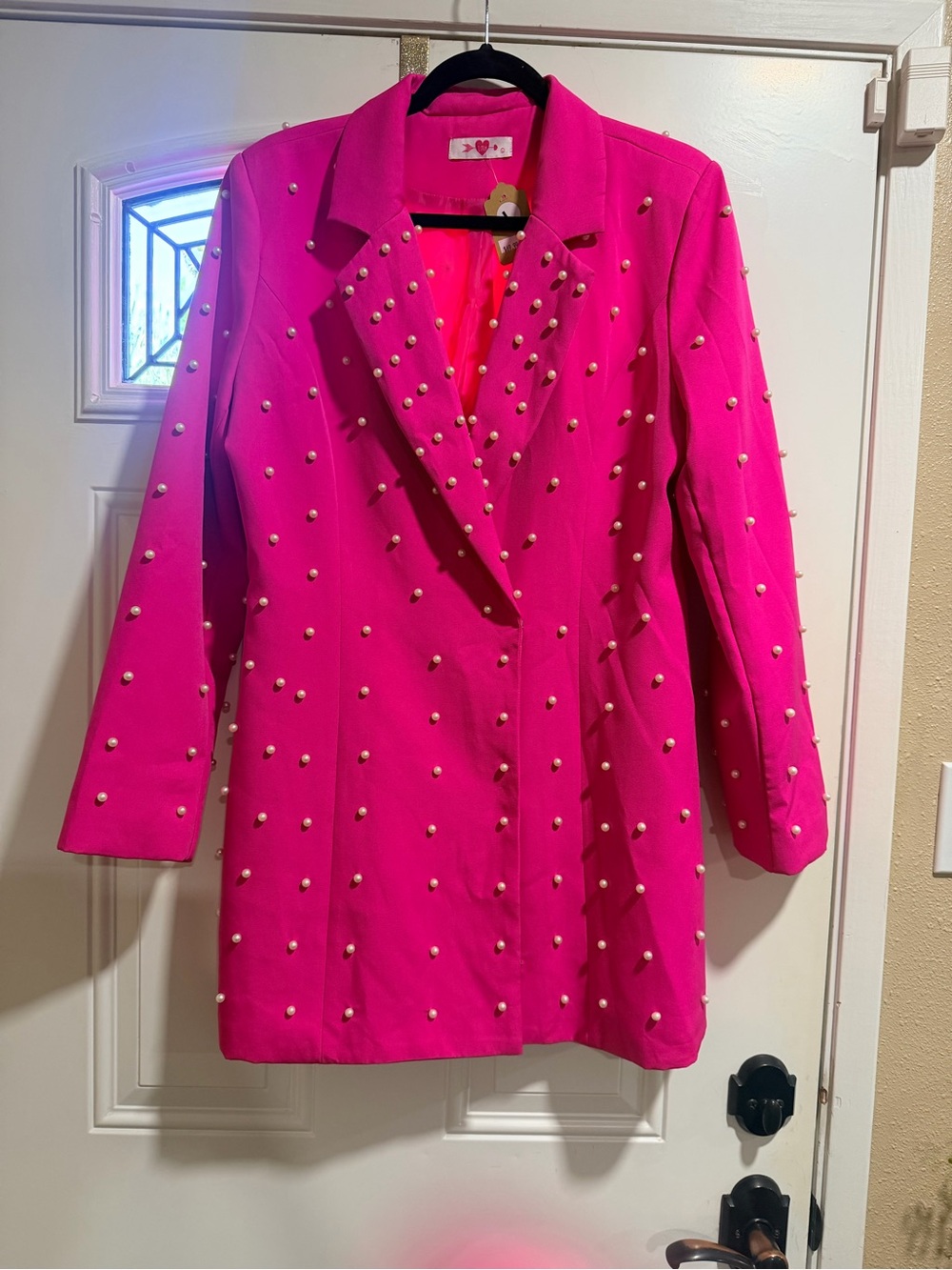 Buddy Love Hot Pink Pearl-Studded Blazer Jacket